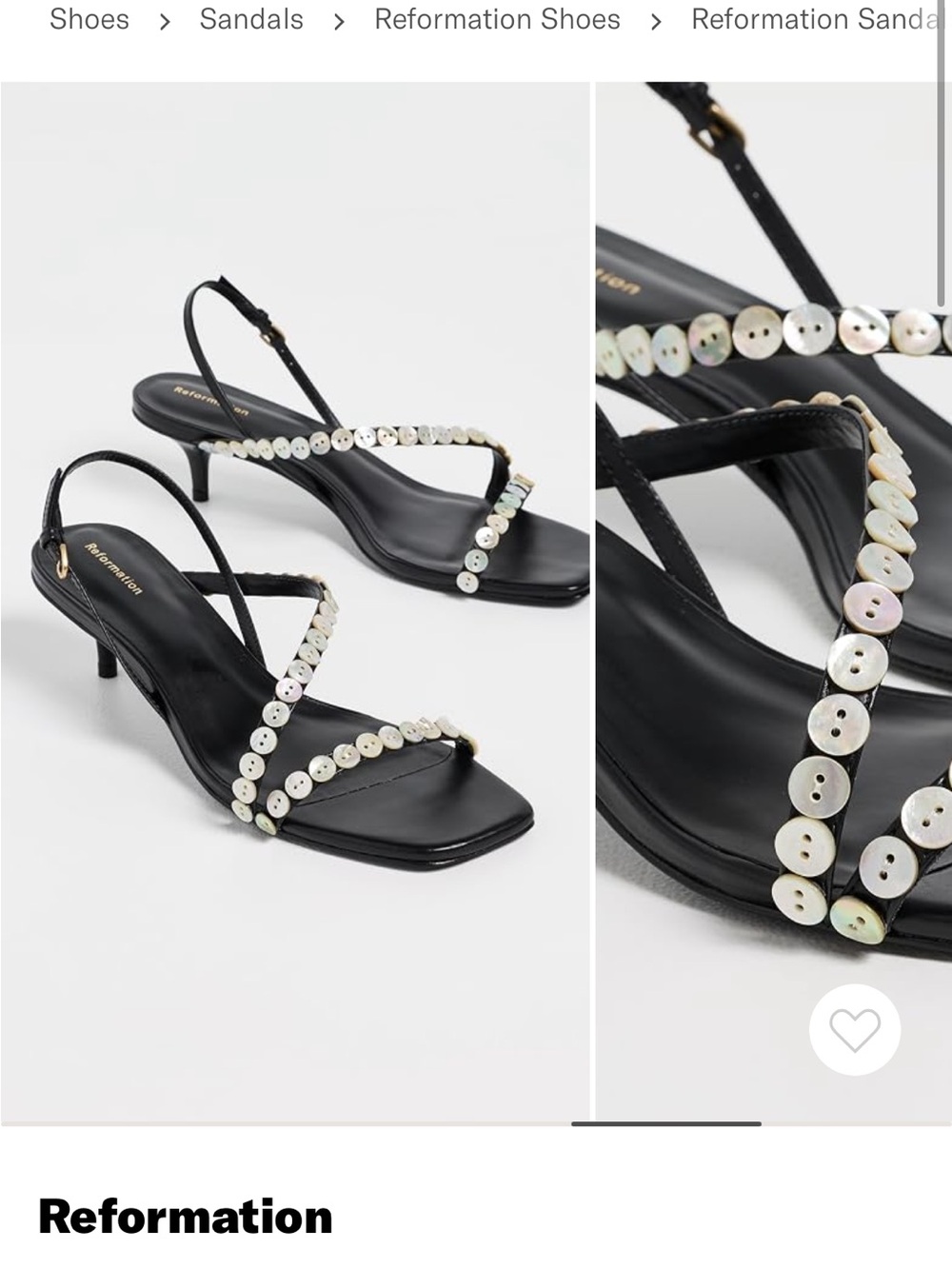 Reformation Black Slingback Sandals with Iridescent Button Trim